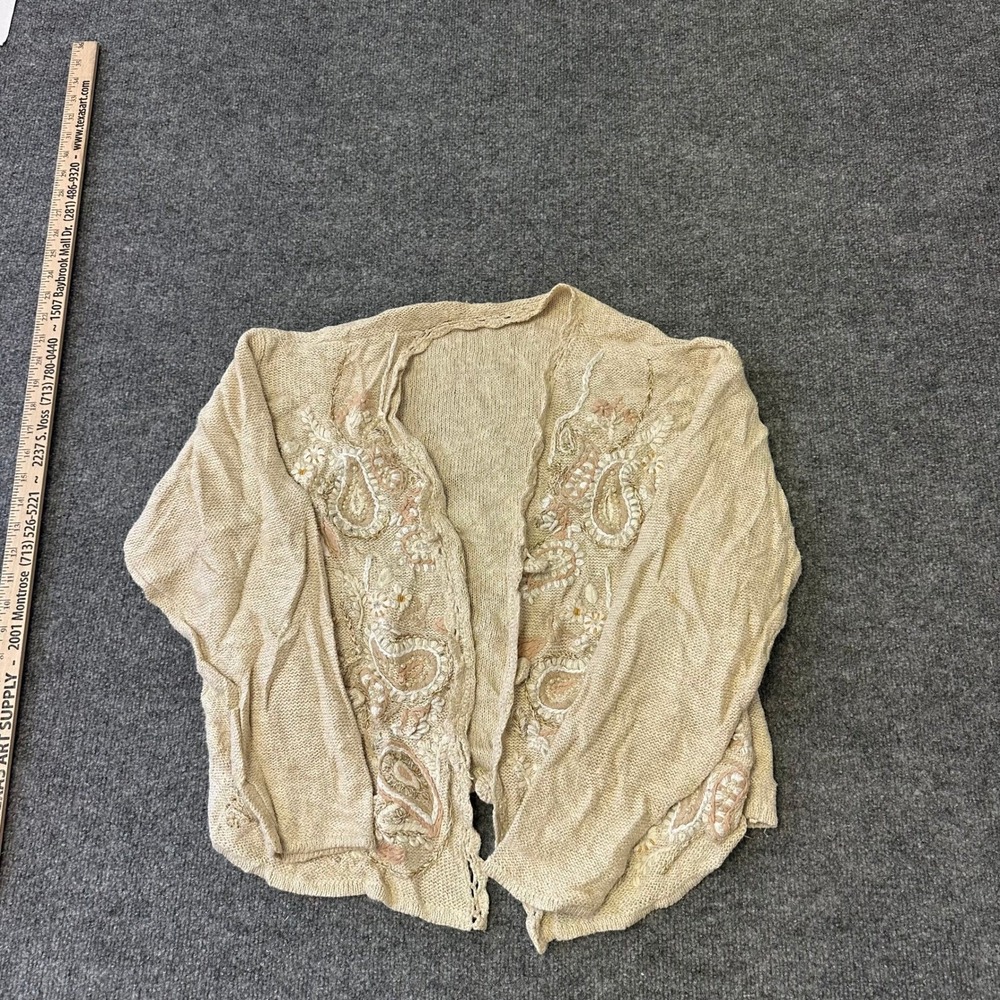 Unbranded Cardigan Womens Size L Tan Paisley Embroidered Metallic Knit Boho Good